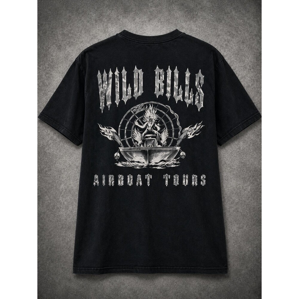 Wild Bills Airboat Tours T Shirt 2XL Swamp Gangster Alligator Faded Black Tee
